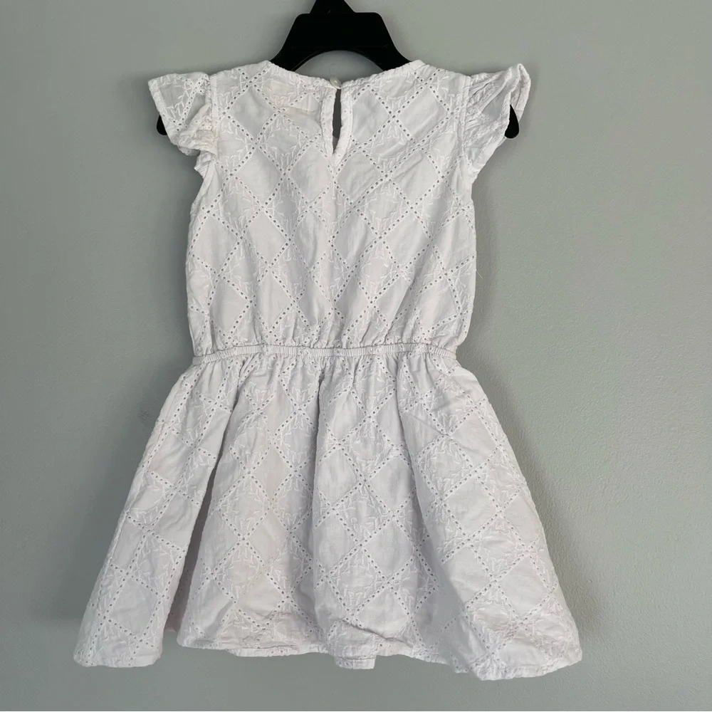 BCBGirls White Embroidered Pinafore Cotton Flutter Sleeve Dress Size 3T